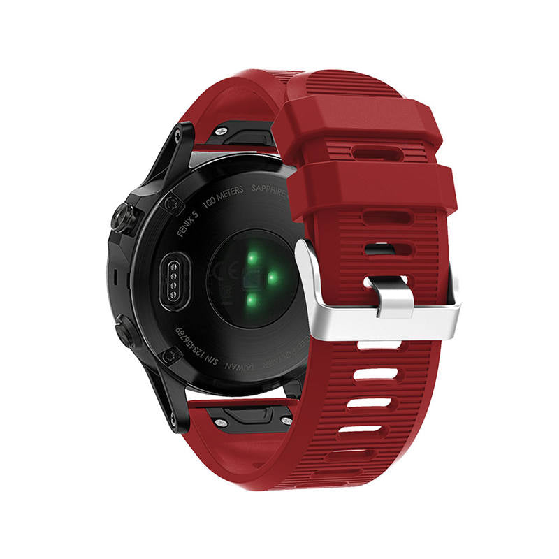26mm Strap For Garmin Fenix 5X/5X Plus/3/3 HR/6X/6X Pro Watchband Quick Release Easy Fit Silicone Bands Silver Buckle-Red
