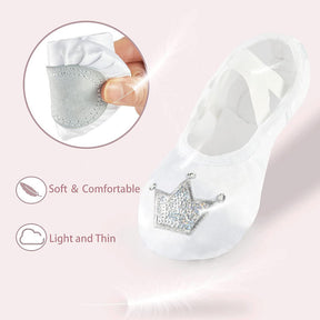 Ballet Shoes for Girls Soft Leather Satin Flat Gymnastic Shoes-White