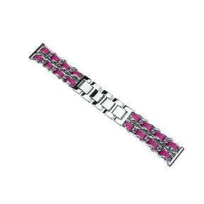 Metal Leather Loop Watch Band For Samsung S3/Galaxy Watch 46mm(Silver Rose Red)