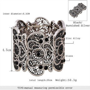 Womens Vintage Filigree Cuff Bangle Bracelet-AncientSilver