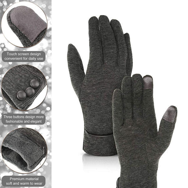 3 Pairs Women Winter Gloves Warm Touchscreen Windproof Gloves-BlackGrayBrown