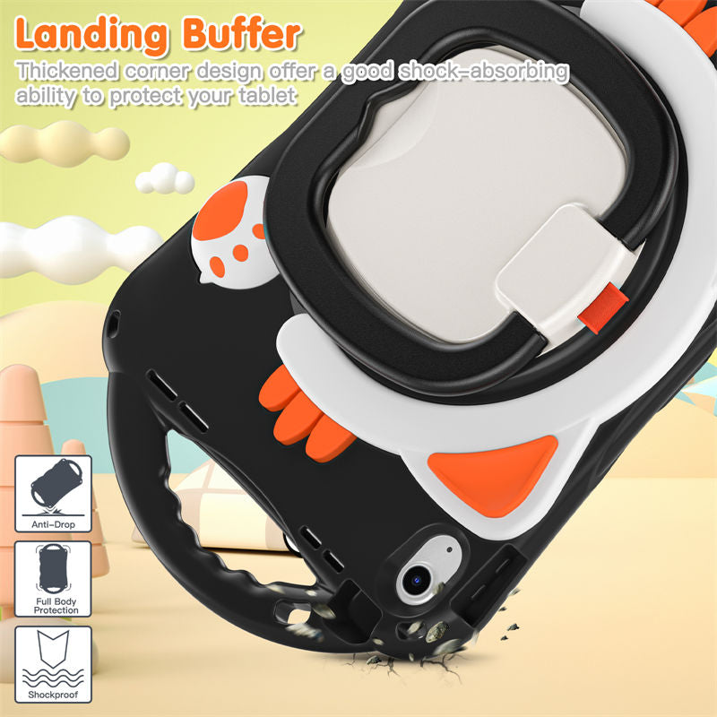 Cat Tablet Case For iPad 10th Kids Friendly with Handle Stand-BlackOrange