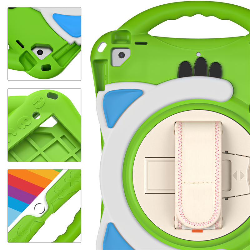 CatA iPad Silicone Case For iPad 10.2 Air10.5 Pro10.5 Built-in Handle Stand With a Strap-Green