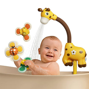 Baby Bath Toys with Shower Head Suction Spinner Toys Squeeze Ball for Toddlers-Giraffe