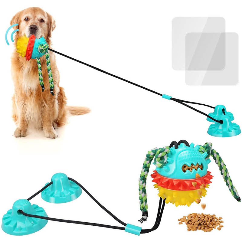 Pet Silicone Molar Squeak Toy Dog Rope Ball Pull Sucker Interactive Dog Chewing Toy-Blue