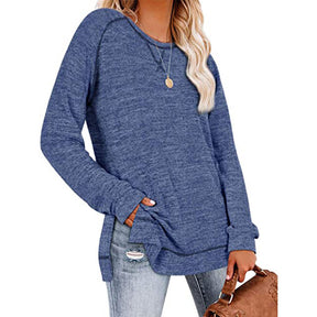 Womens Fall Crewneck Tunic Tops Loose Long Sleeve-Dark Blue