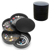 Jewelry Storage Box 4-Layer Rotatable Jewelry Accessory Organizer Tray with Lid for Rings Bracelets -Black