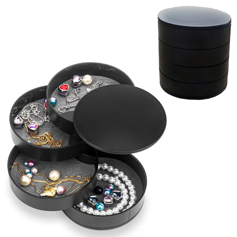 Home & LivingJewelry Storage Box 4-Layer Rotatable Jewelry Accessory Organizer Tray with Lid for Rings Bracelets -Black
