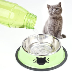 3PCS Pet Bowl Stainless Steel Non-Skid Base Dog Cat Bowl-GreenOrangeGrey