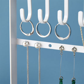Jewelry Stand Holder 4-Tier Necklace Hanging Wooden Ring Organizer Earring Tray White