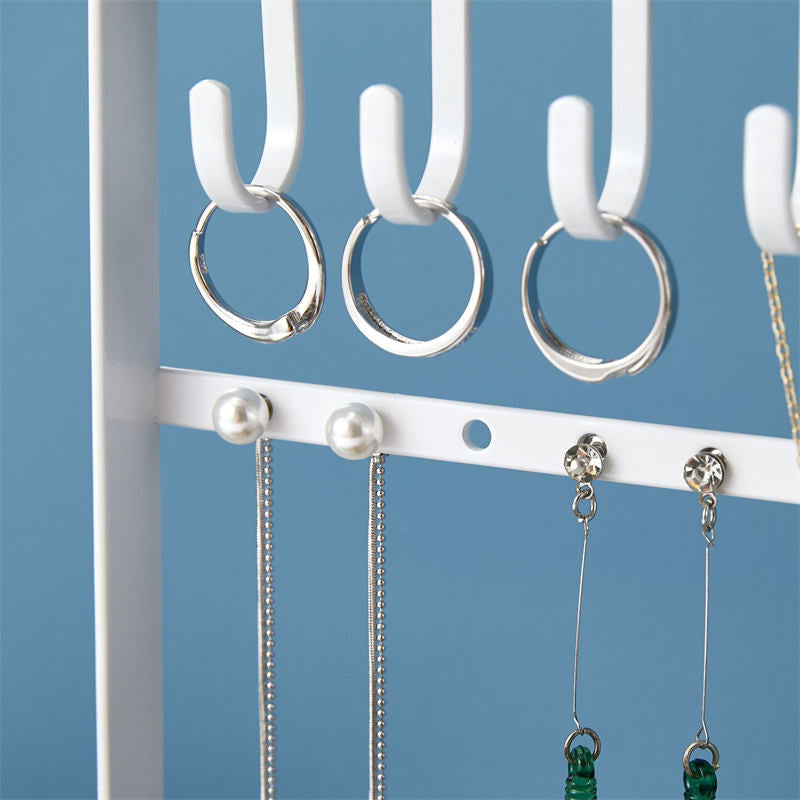 Jewelry Stand Holder 4-Tier Necklace Hanging Wooden Ring Organizer Earring Tray White