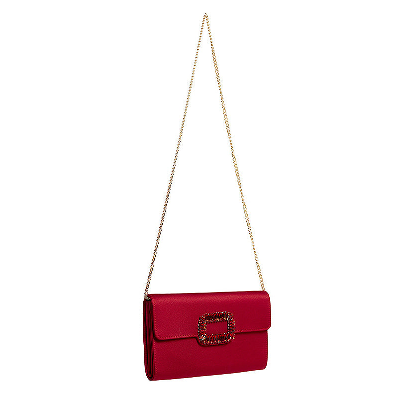 Womens Fashion Square Buckle Design Evening Bag with Chain Strap-Red