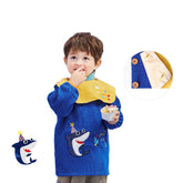 Cartoon Kids Corduroy Smock Detachable Bib for Drawing Cooking-Indigo Shark