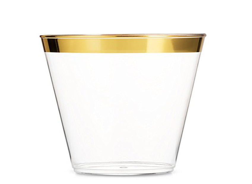 100Pcs Gold Plastic Cups 9 Oz Clear Plastic Cups Fancy Disposable Wedding Cups Elegant Party Cups with Gold Rim