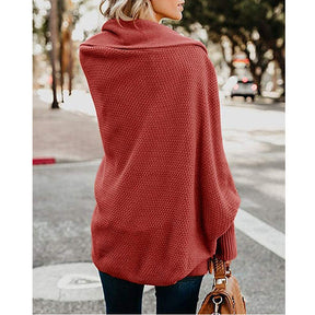 Women's Batwing Knitted Oversized Slouchy Solid Cardigan Sweater Knit Outwear-Rust Red