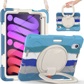 OnePieceB iPad Case For iPad Mini 6 Rugged Shockproof Case With Holder and Shoulder Strap-ColourfulBlue