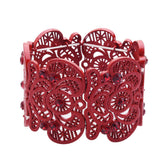 Womens Vintage Filigree Cuff Bangle Bracelet-Red