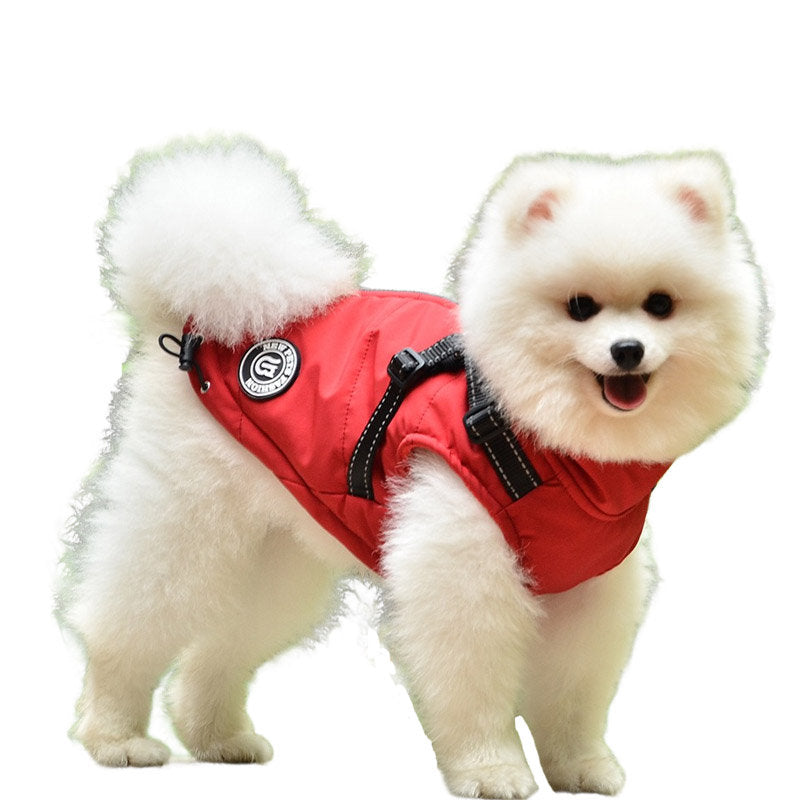Dog Vest Harness for Winter Windproof Fleece Lined Warm Puppy Jacket-Red