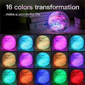 Kids Night Light Rechargable Galaxy Lamp 16 Colors LED 3D Star Moon Light with Wood Stand and Remote Control