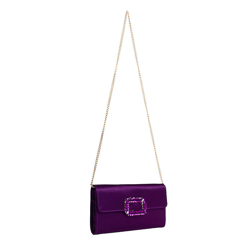 Womens Fashion Square Buckle Design Evening Bag with Chain Strap-Purple