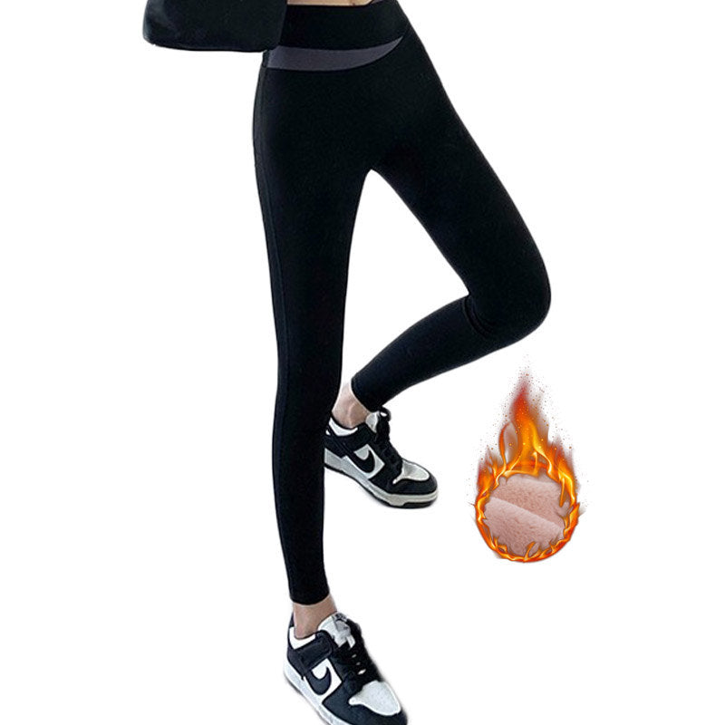 Womens Leggings Thin Fleece Tummy Control Yoga Pants for Winter-Black