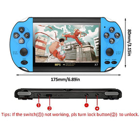 4.3 in Retro Handheld Game Console Built in Classic Games Support TV Output Music Video-Blue