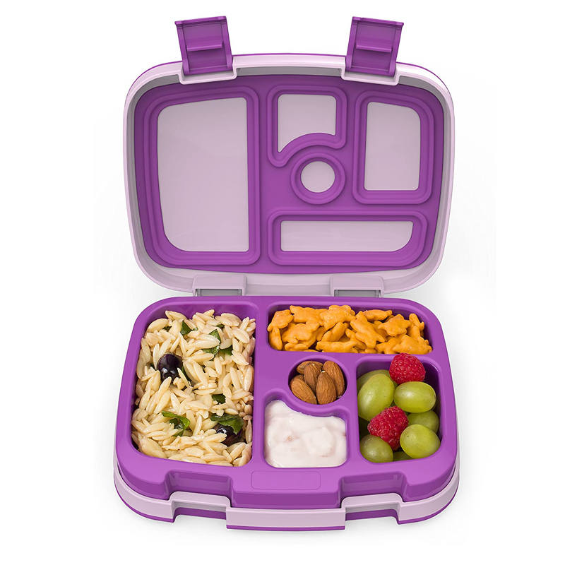 5-Compartment Childrens Lunch Box Durable Leak-Proof Meal and Snack Packing -Purple