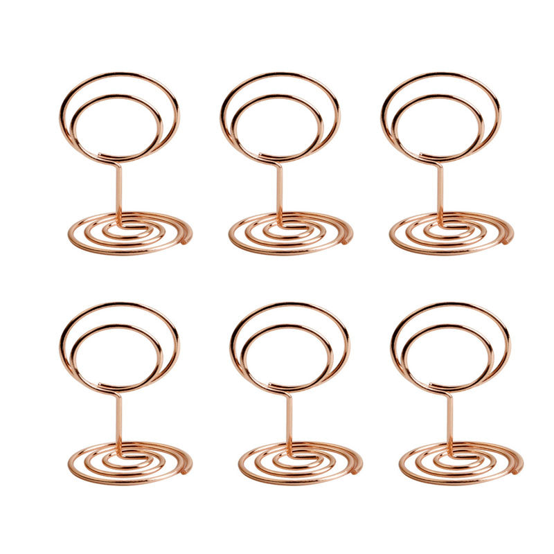 20 Pieces Mini Place Card Holders Table Number Stand Table Card Holder Wire Table Picture Photo Holder-Rose Gold-ring Shaped