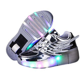 Kids LED Roller Skate Shoes Boys Girls Sneakers with Single Wheel-K02-Silver