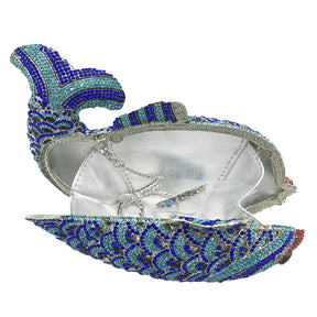 Mini Women Fish Evening Bags Crystal Clutch Purse Rhinestone Handbags with Chain-2