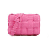 Casual Soft Crossbody Bag Square Design Braided Handbag-Pink