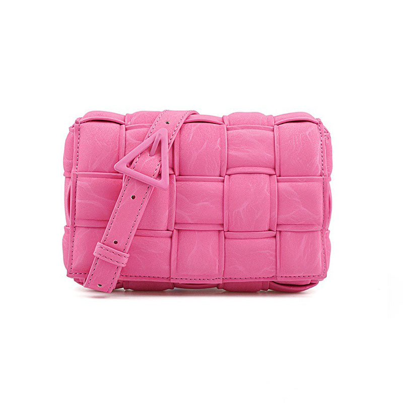 Casual Soft Crossbody Bag Square Design Braided Handbag-Pink