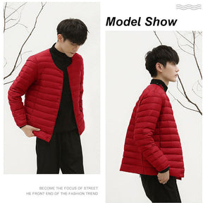 Mens Down Jacket Packable Lightweight Two Wear Waterproof Coat-Red