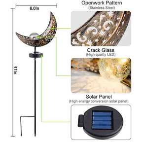 2 Pack Garden Metal Moon Weatherproof  Solar LED Decorative Lamp with Warm White Spherical Lamp Post Suitable for Lawn Courtyard Courtyard