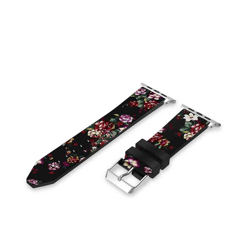 Flower Printing Silicone Watch Band For Apple Watch SE/6/5/4/3/2/1(Black Red)