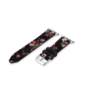 Flower Printing Silicone Watch Band For Apple Watch SE/6/5/4/3/2/1(Black Red)