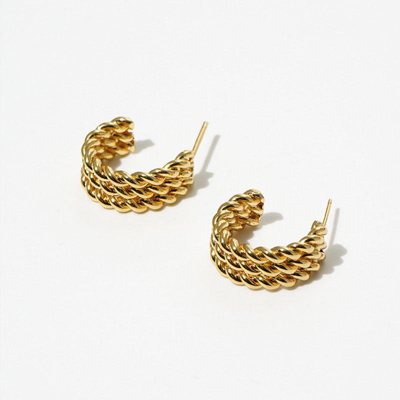 Three-layer Twisted Rope C-shaped Earrings for Women