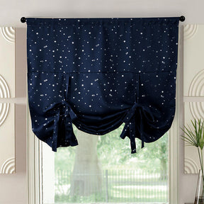 Rod Pocket Star Blackout Roman Curtain Tie Up Small Window Curtain 46X63In-NavyBlue