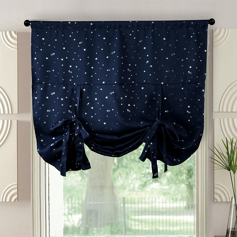 Rod Pocket Star Blackout Roman Curtain Tie Up Small Window Curtain 46X63In-NavyBlue