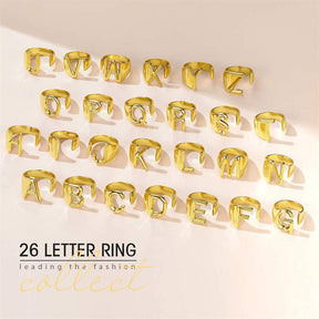 26Pcs Silver Bold Initial Letter Open Ring Adjustable for Party