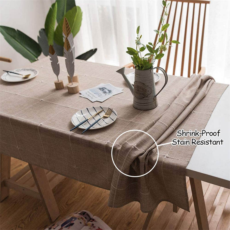 Embroidery Lattice Tablecloth Cotton Linen Dust-Proof Table Cover for Kitchen Decoration-Coffee