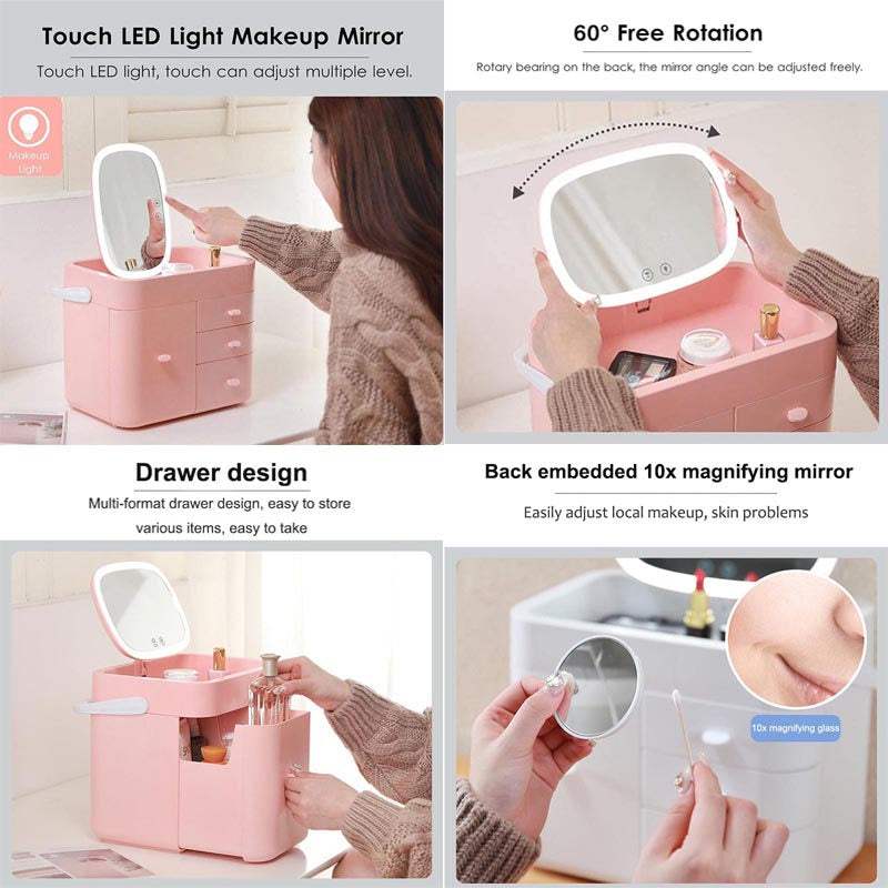 Touch LED Makeup Mirror Storage Box with 10X Magnifying Mirror