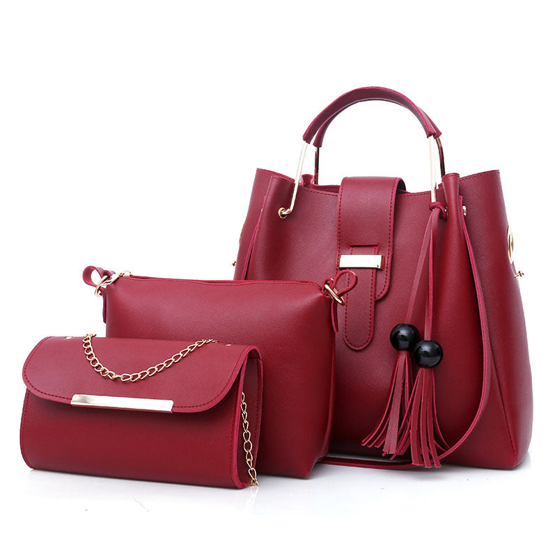 3Pcs Women Fashion Handbags Wallet Tote Bag Shoulder Bag Set-Red