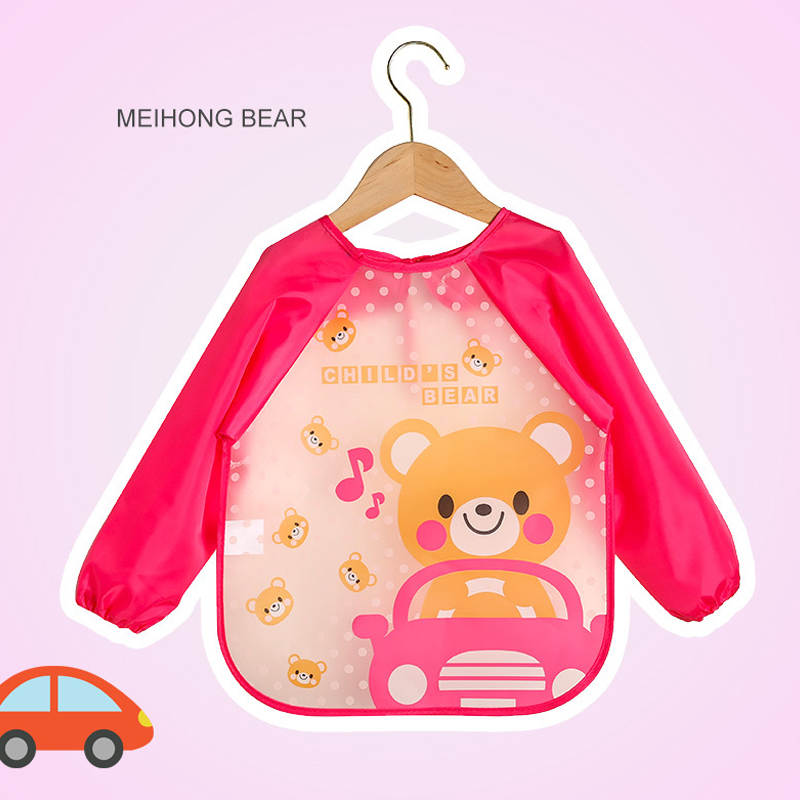 3 Pcs Baby Waterproof Cartoon Long Sleeve Bib Art Smock-B