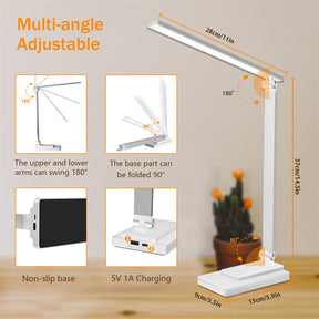 LED Desk Lamp Smart Reading Lamp with USB Charging Port 5 Lighting Modes-White