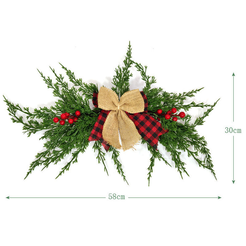 Christmas Swag with Ribbon Bow and Red Berries for Mailbox Door Window Decoration-C