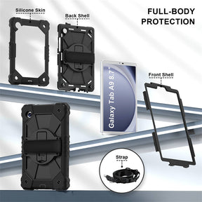 Rugged Tablet Case with Stand and Shoulder Strap for Samsung Galaxy A9-BlackBlack