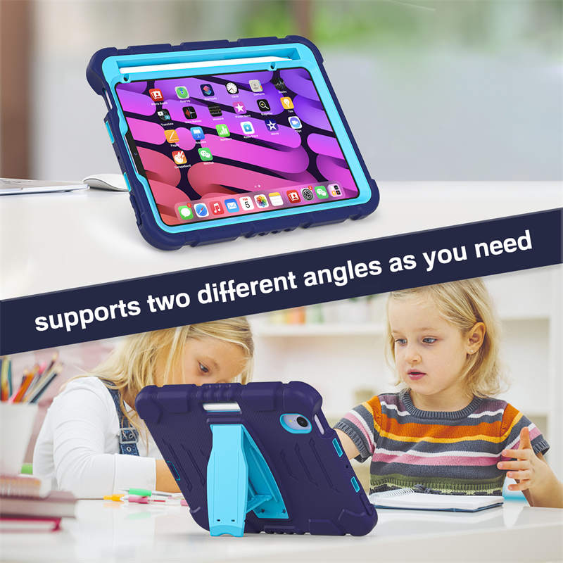 KingKong iPad Case For iPad Mini 6 Three-Layer Hybrid Protective Case With Holder-NavyBlue