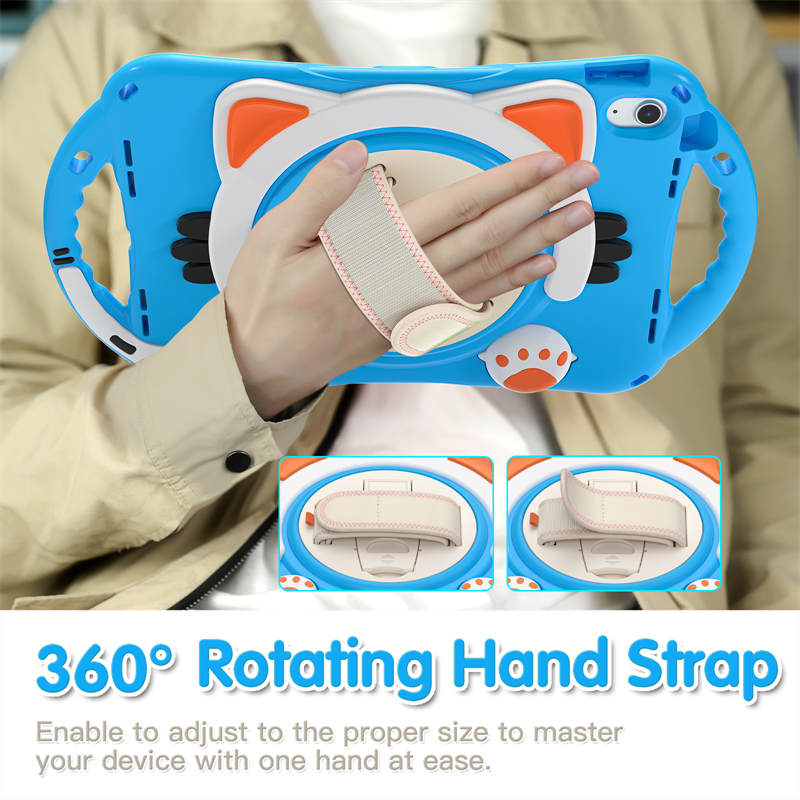 Cat Tablet Case For iPad 10th Rugged with Shoulder Strap-LightBlue