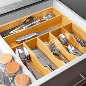 Bamboo Kitchen Drawer Organizer Tray For Silverware And Kitchen Utensils